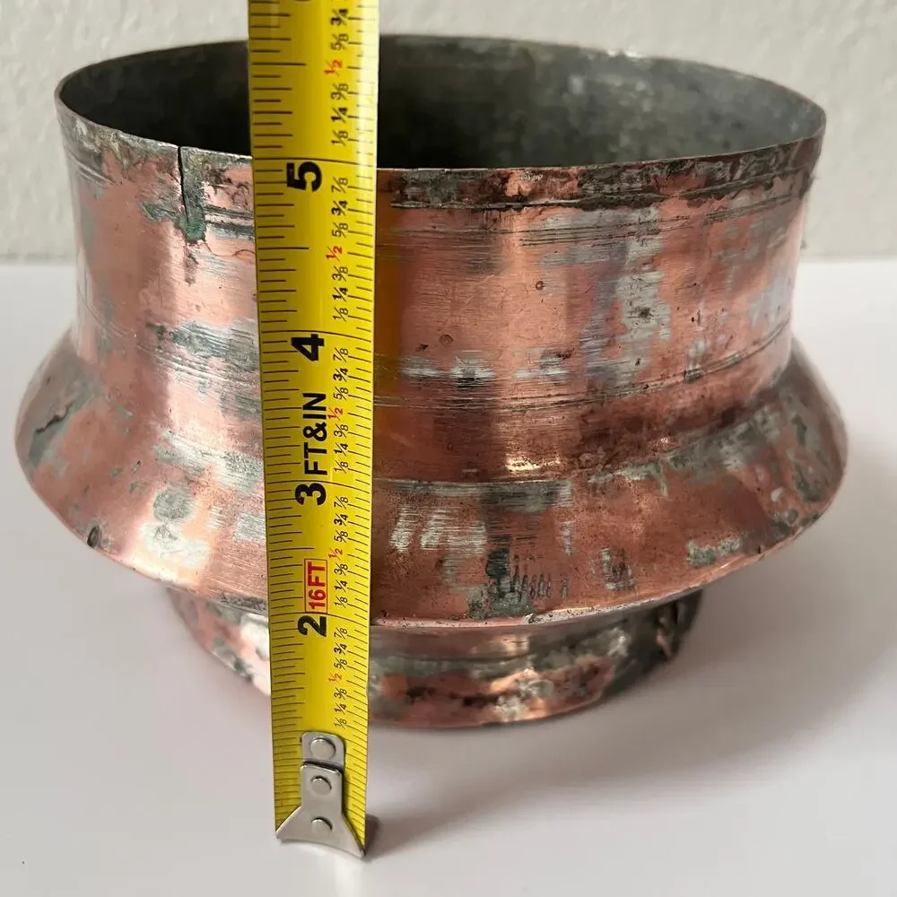 Vintage Hand Hammered Copper Cooking‎ Pot w Lid Rustic Farmhouse Primitive Decor